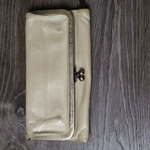 HOBO International Rachel Beige Leather Trifold Wallet Clutch